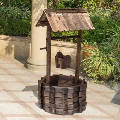 Outsunny Wishing Well Planter Bucket, 60Lx55Wx 114H cm-Brown