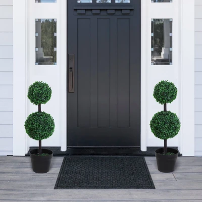 Outsunny Set of 2 Artificial Boxwood Ball Topiary Trees Potted Decorative Plant Outdoor and Indoor Décor (67cm)