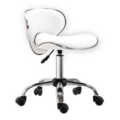HOMCOM PU Leather Rolling Swivel Salon Stool with Backrest White