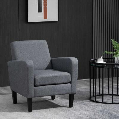 HOMCOM Linen Modern-Curved Armchair Accent Seat w/ Thick Cushion Wood Legs Grey