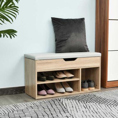 HOMCOM MDF Entry Way Shoe Storage Ottoman Grey