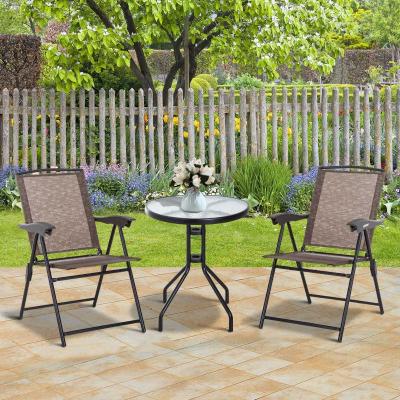 Outsunny 3 Pcs Outdoor Portable Garden Furniture Set, Steel, Sling Fabric-Brown