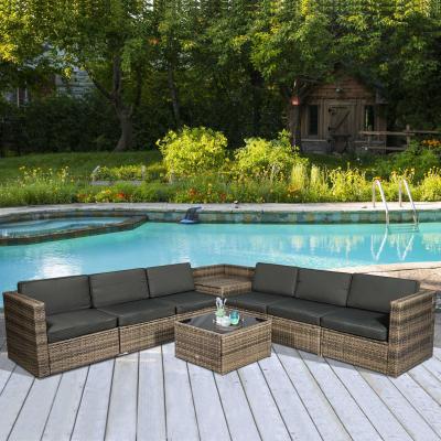 Outsunny 8Pcs Patio Rattan Seating Garden Furniture Set Table w/ Cushions 6 Seater