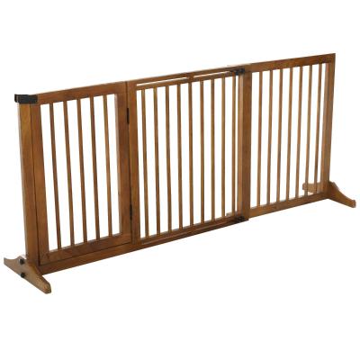 PawHut Pine Wood Freestanding 3-Panel Pet Gate Brown