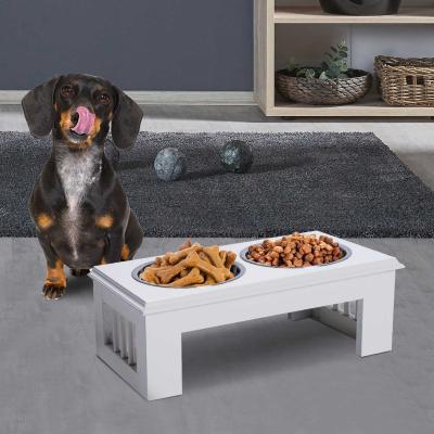 Pawhut Stainless Steel Pet Feeder, 43.7Lx24Wx15H cm-White