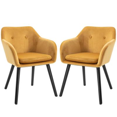 HOMCOM Velvet Tufted Set Of 2 Kitchen Dining Armchairs Mustard