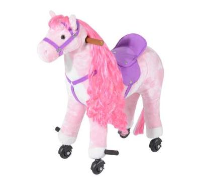 HOMCOM Kids Plush Ride On Walking Horse Toys W/Sound-Pink