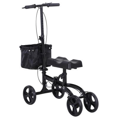 HOMCOM Metal Foldable Medical Knee Rest Walker Scooter w/ Storage Basket Black