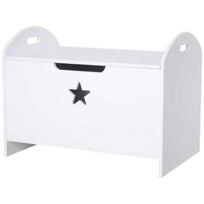 HOMCOM Toy Box Storage Organizer with Safety Hinge and Side Handle Wooden White