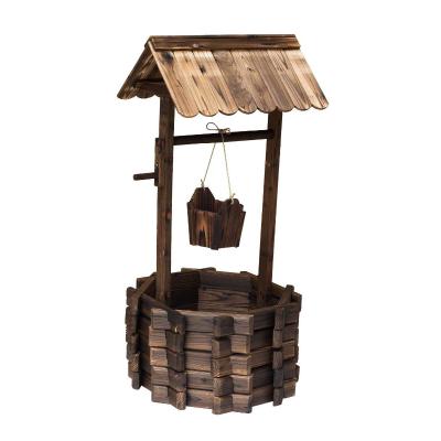 Outsunny Wishing Well Planter Bucket, 60Lx55Wx 114H cm-Brown