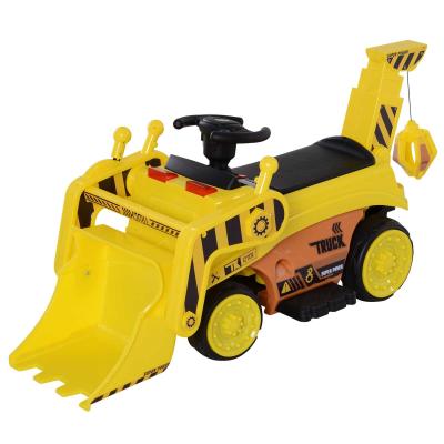 HOMCOM Kids Ride-On Digger Bulldozer Themed Car w/ Lights Horn Music Player and Moving Excavator Yellow