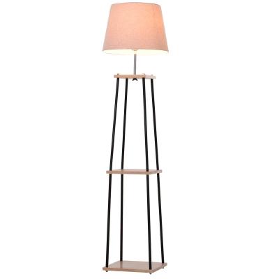 HOMCOM Metal Frame 3-Tier Shelf Tripod Lamp w/ Foot Switch Beige