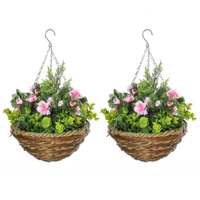 Outsunny 2 PCs Artificial Lisianthus Flower Hanging Planter Basket Indoor Outdoor Décor
