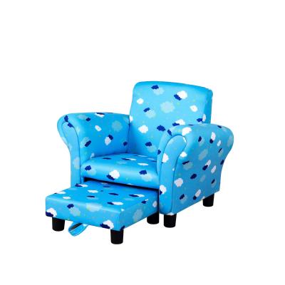 HOMCOM Kids Armchairs Children Sofa with Foot Stool Kids Sofa Durable Polyester Upholstered Cute Cloud Star Pattern Armchair W/Footrest - Blue
