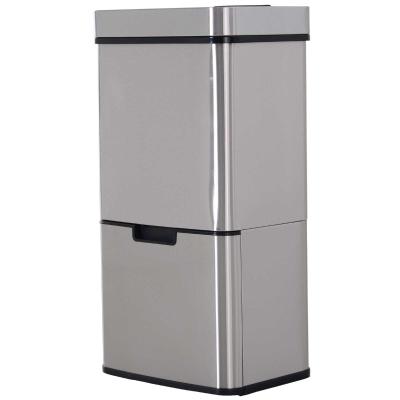 HOMCOM Motion Sensor Kitchen Rubbish Recycling Bin w/ 3 Compartments Stainless Steel 72L