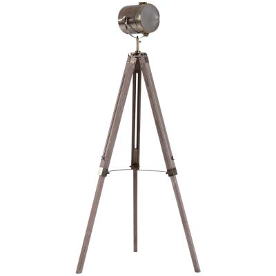HOMCOM Vintage Tripod Floor Lamp, 65L, Adjustable Height-Wood/Bronze Colour