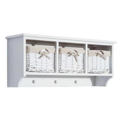HOMCOM Wall Mounted Coat Hook Storage Unit W/3 Baskets-White