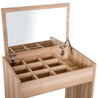 HOMCOM Dressing Table Set with Mirror & Stool-Wood Grain Colour
