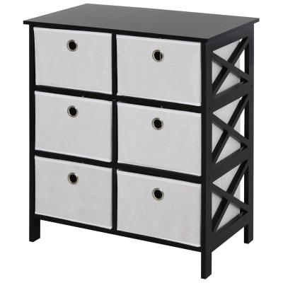 HOMCOM Non-Woven Fabric 6-Drawer MDF Bedroom Cabinet Black