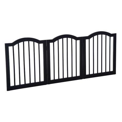 Pawhut Wooden Foldable Dog Gate Stepover Panel Pet Fence Freestanding Safety Barrier for the House, Doorway, Stairs - Black