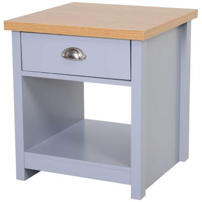 HOMCOM Bedside Table Night Stand Home Furniture w/ Drawer Bottom Shelf Oak Effect Top Elevated Base Grey Bedroom