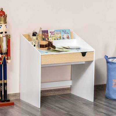 HOMCOM Kids Wooden Writing Study Desk with Drawer Book Storage Layer White and Natural