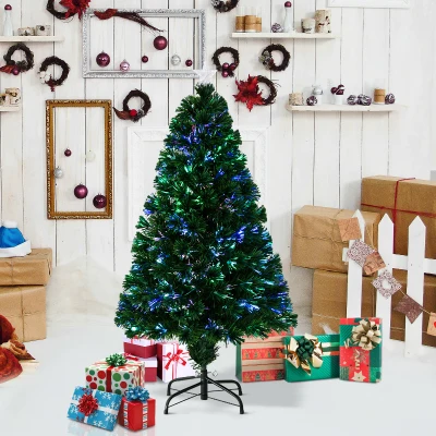 HOMCOM 4FT Pre-Lit Fibre Optic Artificial Christmas Tree Holiday Xmas Décor with Tree Topper Multi-Colour