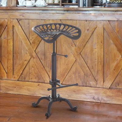 HOMCOM Cast Iron Adjustable Height Industrial Bar Stool with Footrest