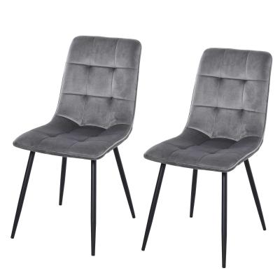 HOMCOM Flannelette Tufted Twin-Pair Dining Chairs Grey