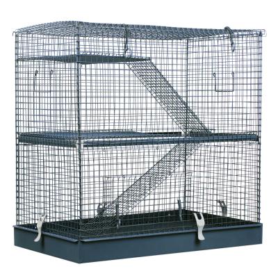 PawHut 3-Level Hamster Cage Small Animal Rat Pet Hutch House Easy Clip Base Ladder Grey