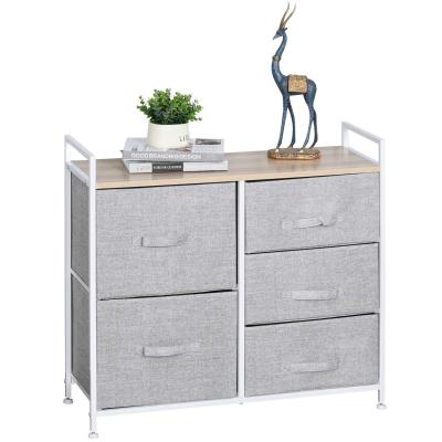 HOMCOM Metal Frame 5-Fabric Drawer Home Storage Unit Grey