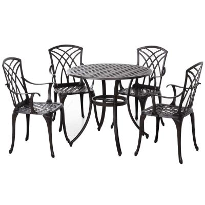 Outsunny Cast Aluminium 4-Seater Outdoor Garden Table & Chair Set Brown