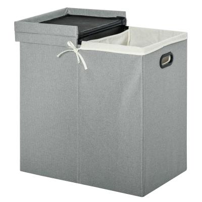 HOMCOM 115L Folding Laundry Hamper Storage Basket 2 Sections w/ Lid Removable Liner