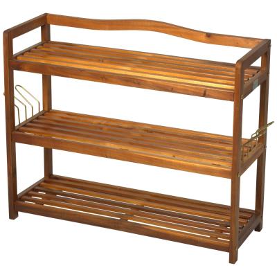 HOMCOM 12 Pairs Shoe Rack W/ Slipper Hanger, Acacia Wood-Teak Colour