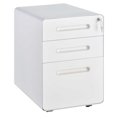 Vinsetto Steel 3-Drawer Curved Filing Cabinet w/ Lock White