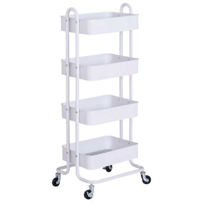 HOMCOM 4-Tier Rolling Storage Utility Serving Cart, 46.5Lx40.5Wx114Hcm-White