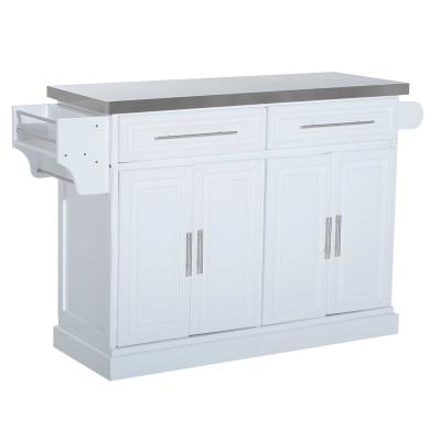 HOMCOM Kitchen Island with Stainless Steel Top-White