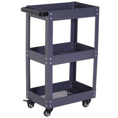 HOMCOM 3-Tier Kitchen Service Cart Utility Trolley Garage Wheel Storage W/ Handle