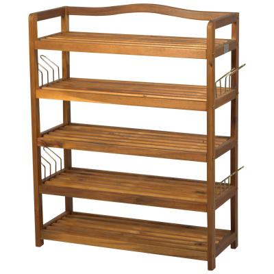 HOMCOM 5-Tier 20 Pairs Shoe Rack W/ Slipper Hanger-Teak Colour
