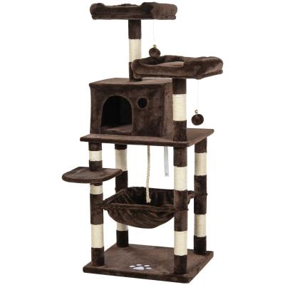 PawHut Cats 5-Tier Sisal Rope Leisure Tree w/ Dangle Toys Brown