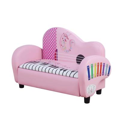 HOMCOM 2-Seater Children Sofa Bed Kids Sofa Piano Shape Musical-Theme Wooden Frame PVC Sofa Anti-slip Feet - Pink
