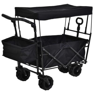 DURHAND Oxford Cloth Folding 2-Compartment Push/Pull Handle Trolley Cart Black