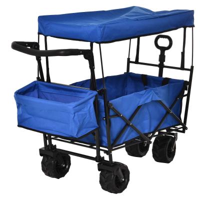 DURHAND Oxford Cloth Folding 2-Compartment Push/Pull Handle Trolley Cart Blue