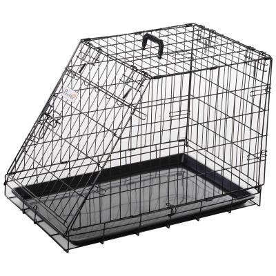 PawHut Trapeze Collapsible Dog Cage Transport Box Carrier w/ Handle Removable Tray Metal 55x48cm