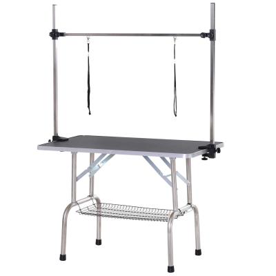 PawHut Dogs Adjustable Height Rubber Top Grooming Table Black