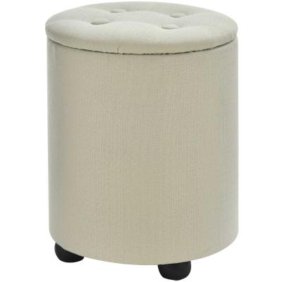 HOMCOM Linen Upholstered Round Ottoman Stool Cream White
