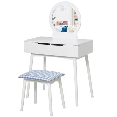 HOMCOM Pine Wood Dressing Table w/ Stool White/Oak