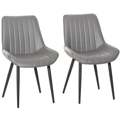 HOMCOM Mid Century Dining Chairs Set of 2 PU Leather Side Chairs Seat Metal Legs