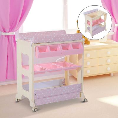 HOMCOM 81Lx53Wx102H cm Multi-Use Baby Changing Table-Pink