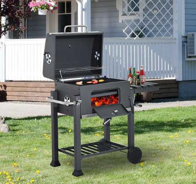 Outsunny Portable Charcoal BBQ Grill W/ Shelf and Wheels-Grey